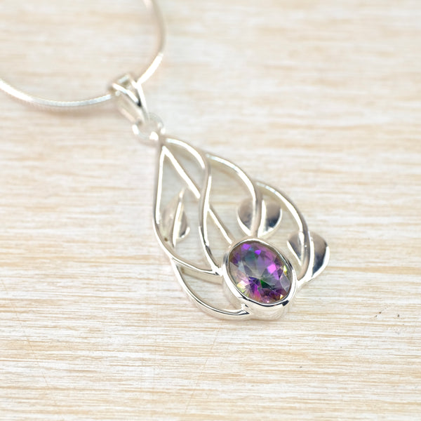 Mystic Topaz and Silver Mackintosh Inspired Pendant.