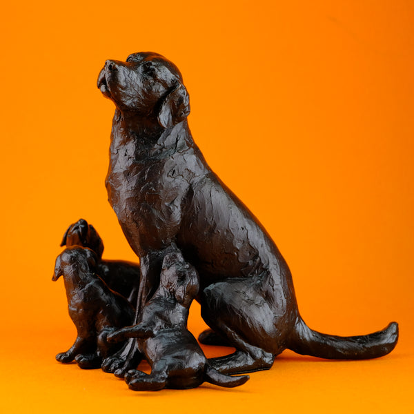 Bronze Sitting Labrador with Puppies by Michael Simpson