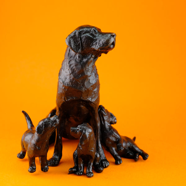 Bronze Sitting Labrador with Puppies by Michael Simpson