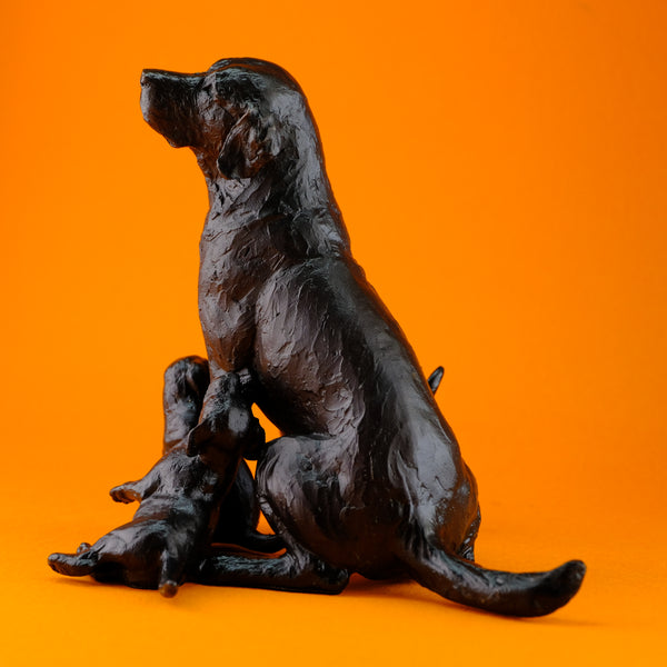 Bronze Sitting Labrador with Puppies by Michael Simpson