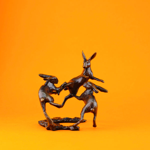 'Three Dancing Hares' Miniature Bronze.