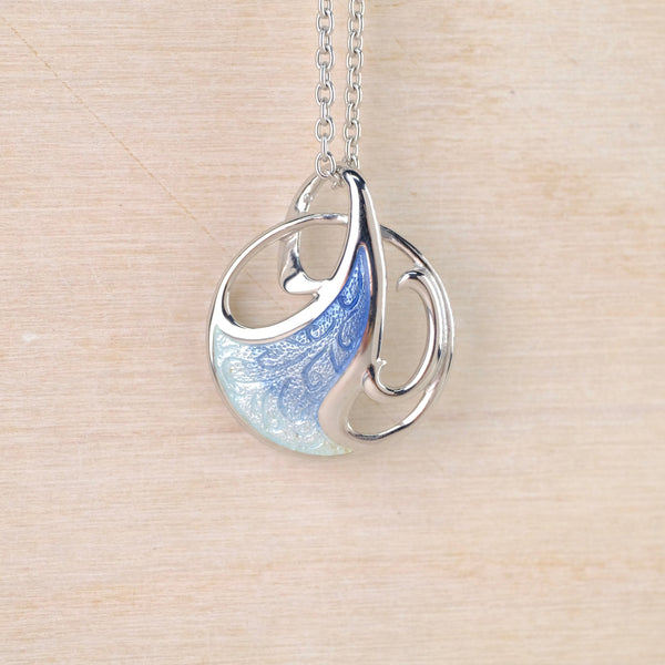 Sterling Silver and Enamel Blue 'Art Nouveau Wave' Pendant by Nicole Barr.