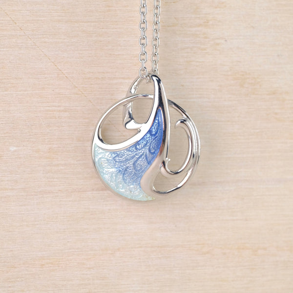 Sterling Silver and Enamel Blue 'Art Nouveau Wave' Pendant by Nicole Barr.
