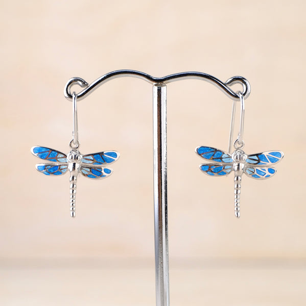 Sterling Silver and Enamel Dragonfly Drop Earrings by Nicole Barr
