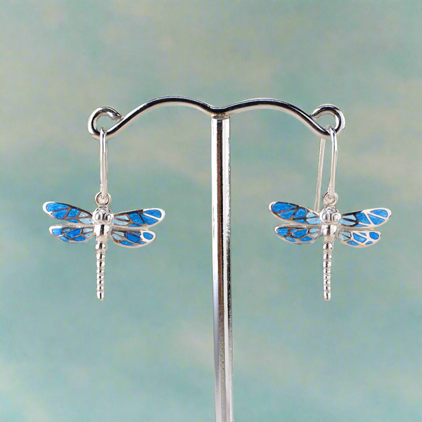 Sterling Silver and Enamel Dragonfly Drop Earrings by Nicole Barr