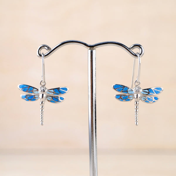 Sterling Silver and Enamel Dragonfly Drop Earrings by Nicole Barr