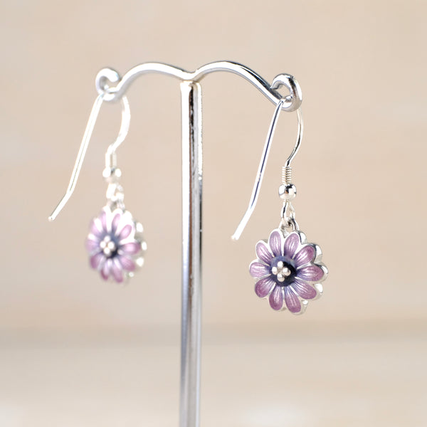 Purple Enamel and Diamond Daisy Earrings by Nicole Barr.