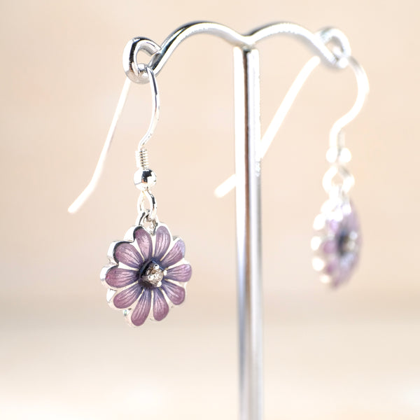 Purple Enamel and Diamond Daisy Earrings by Nicole Barr.
