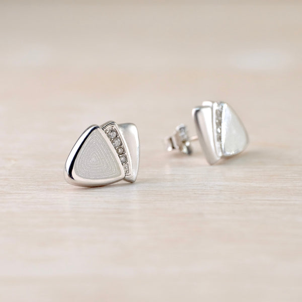 White Enamel and Diamond Stud Earrings by Nicole Barr.