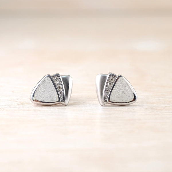 White Enamel and Diamond Stud Earrings by Nicole Barr.