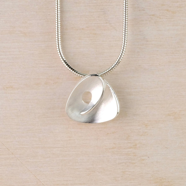 Triangular Satin Silver Pendant by JB Designs.