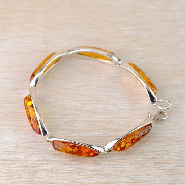 Sterling Silver and Cognac Amber Bracelet.