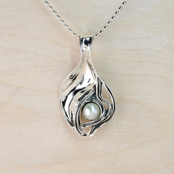 Silver and White Freshwater Pearl Pendant by 'JB Designs'.