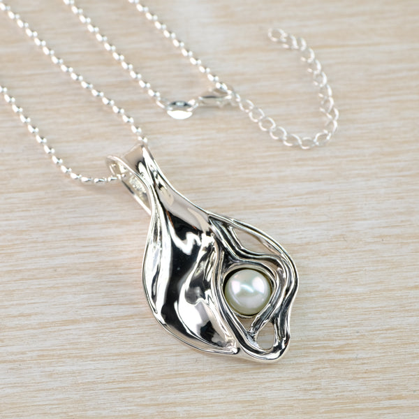 Silver and White Freshwater Pearl Pendant by 'JB Designs'.