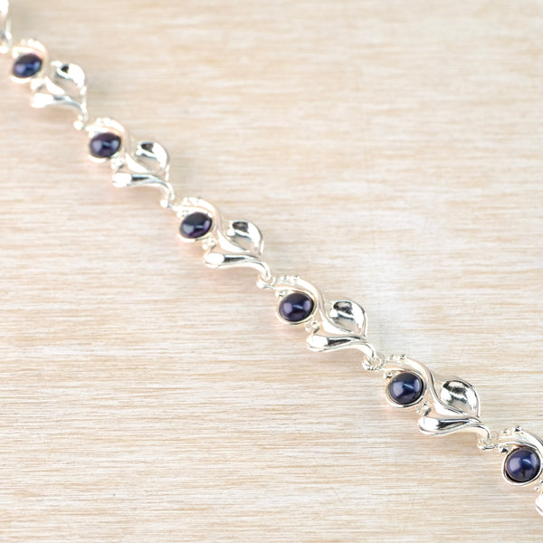 Sterling Silver and Black Pearl Linked Bracelet.