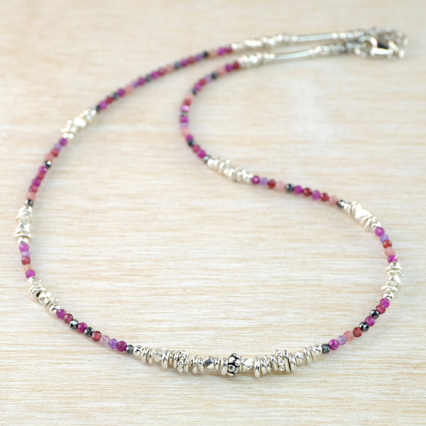 Fine Sterling Silver, Ruby Quartz and Rose Quartz Bead Necklace by Emily Merrix.