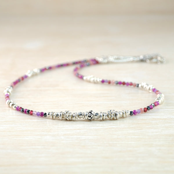 Fine Sterling Silver, Ruby Quartz and Rose Quartz Bead Necklace by Emily Merrix.