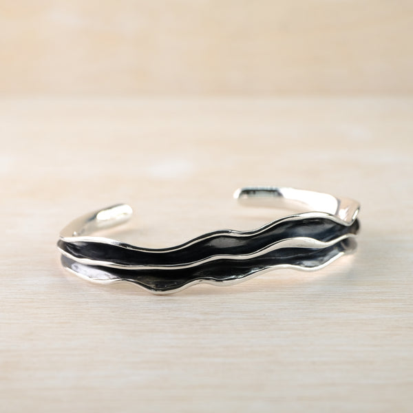 Heavy Oxidized Sterling Silver Torque Bangle Bracelet by JB Designs.