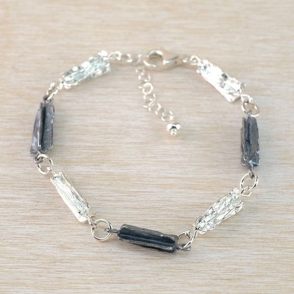 Textured and Oxidized Silver Link Bracelet by JB Designs.