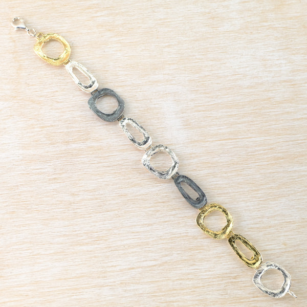 Silver and Gold Plated Bracelet with Open Organic Shapes by JB Designs.