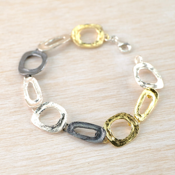 Silver and Gold Plated Bracelet with Open Organic Shapes by JB Designs.
