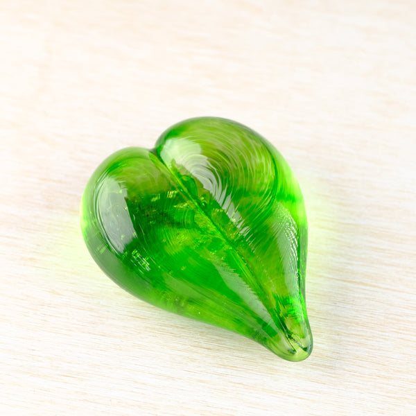 Lime Green and Gold  Hand Blown Glass Heart Paperweight.