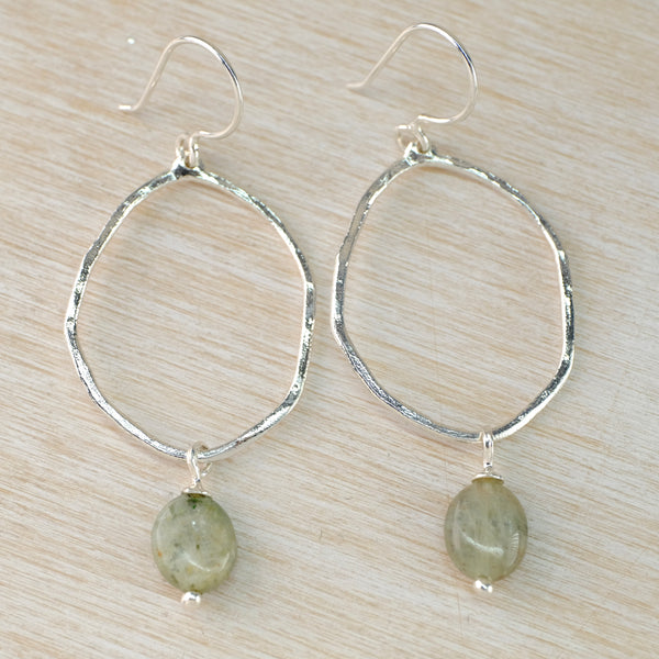 Long Silver and Prehnite Earrings by JB Designs.
