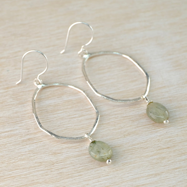Long Silver and Prehnite Earrings by JB Designs.