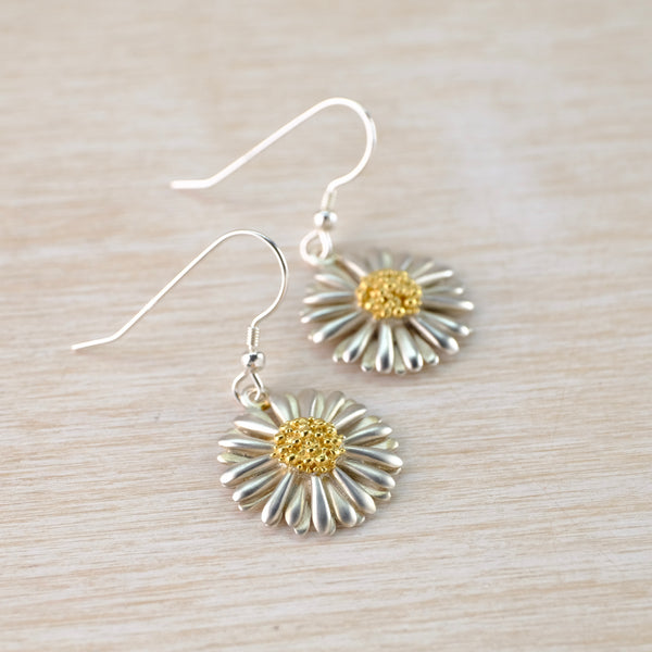 Handmade Large Sterling Silver Daisy Earrings by Sheena McMaster.