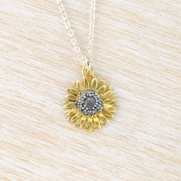 Handmade Small Silver Sunflower Pendant by Sheena McMaster.