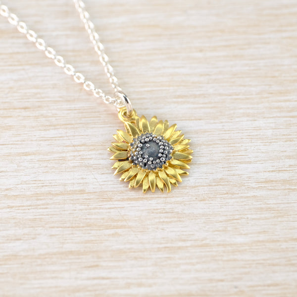 Handmade Small Silver Sunflower Pendant by Sheena McMaster.