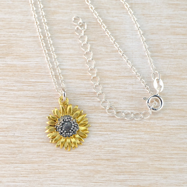 Handmade Small Silver Sunflower Pendant by Sheena McMaster.