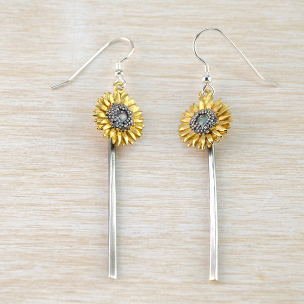 Handmade Silver Sunflower Earrings by Sheena McMaster.