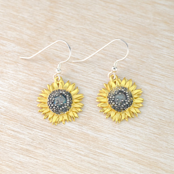 Handmade Silver Sunflower Earrings by Sheena Mcmaster.