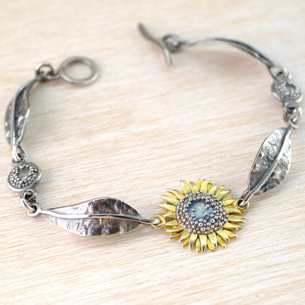 Handmade Silver Sunflower Bracelet by Sheena McMaster.