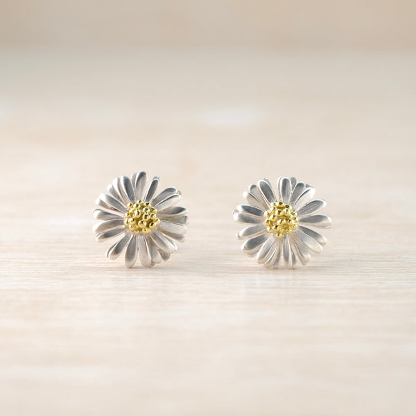 Medium Handmade Silver Daisy Stud Earrings by Sheena Mcmaster.