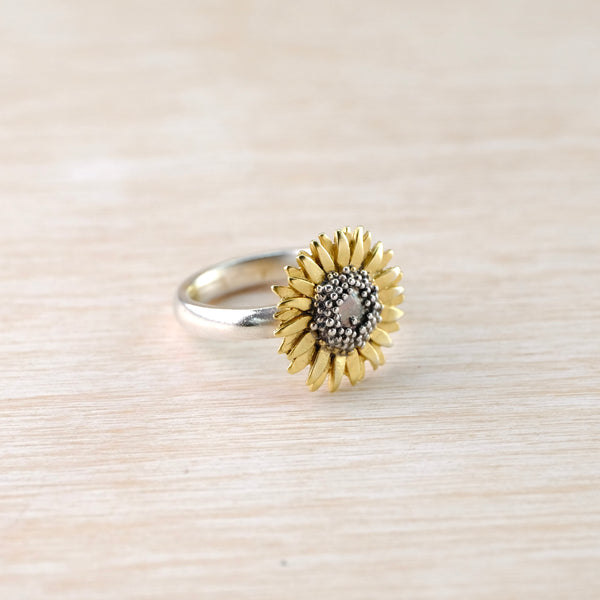 Sheena McMaster Silver and Gold Plated Sunflower Ring.