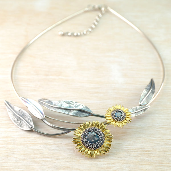 Silver Handmade Sunflower Necklace by Sheena McMaster.