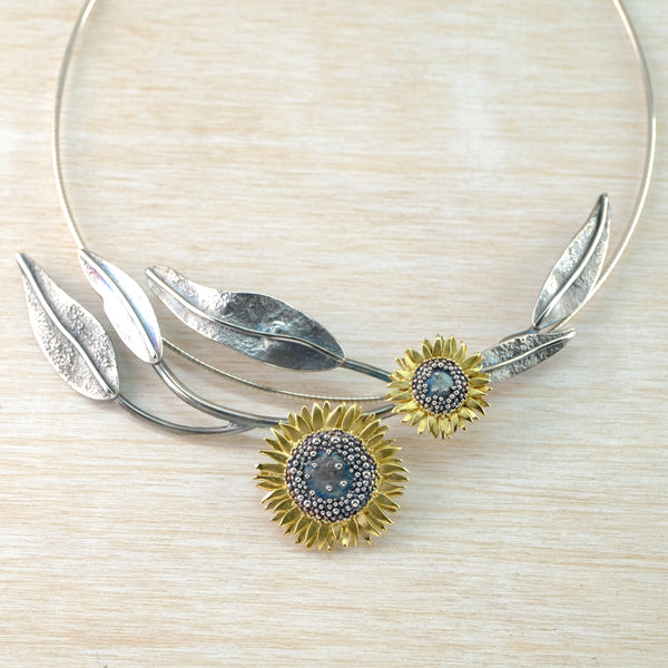 Silver Handmade Sunflower Necklace by Sheena McMaster.