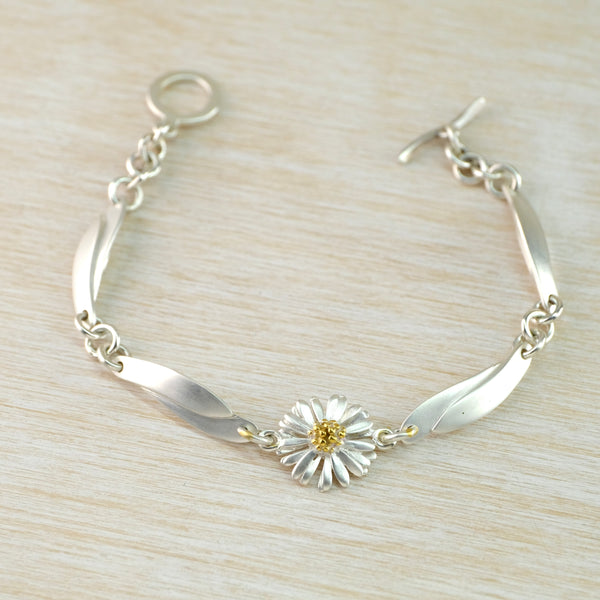 Handmade Silver and Gold Plate Daisy Bracelet by Sheena McMaster.