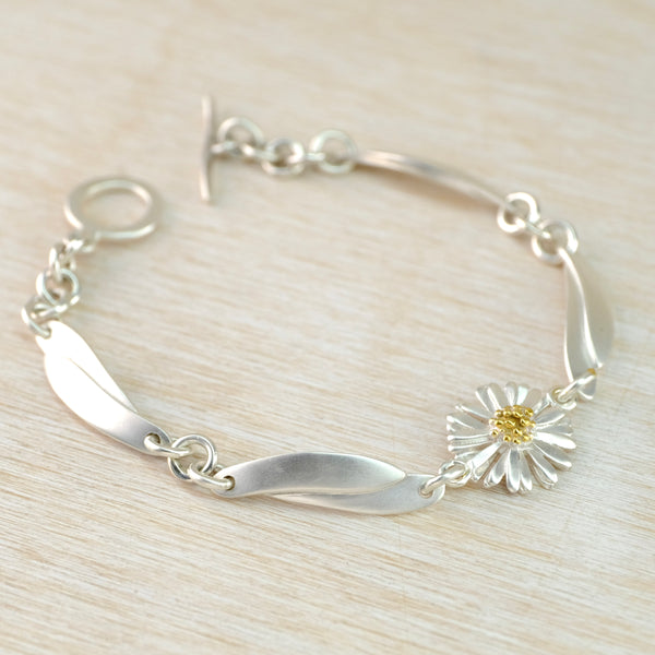 Handmade Silver and Gold Plate Daisy Bracelet by Sheena McMaster.
