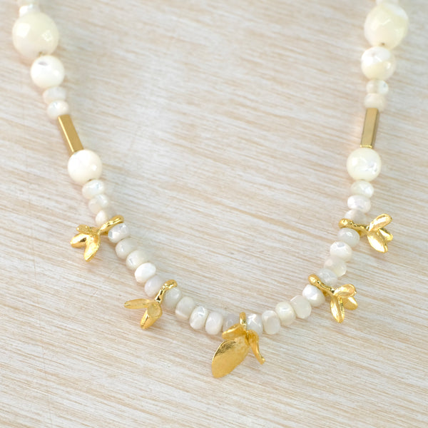 Silver, Mother of Pearl and Gold Plated Linked Necklace by JB Designs.