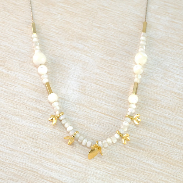 Silver, Mother of Pearl and Gold Plated Linked Necklace by JB Designs.