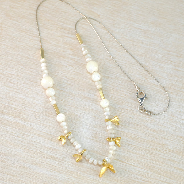 Silver, Mother of Pearl and Gold Plated Linked Necklace by JB Designs.