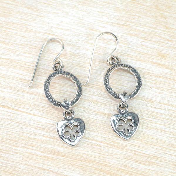 Handmade Silver Heart Drop Earrings.