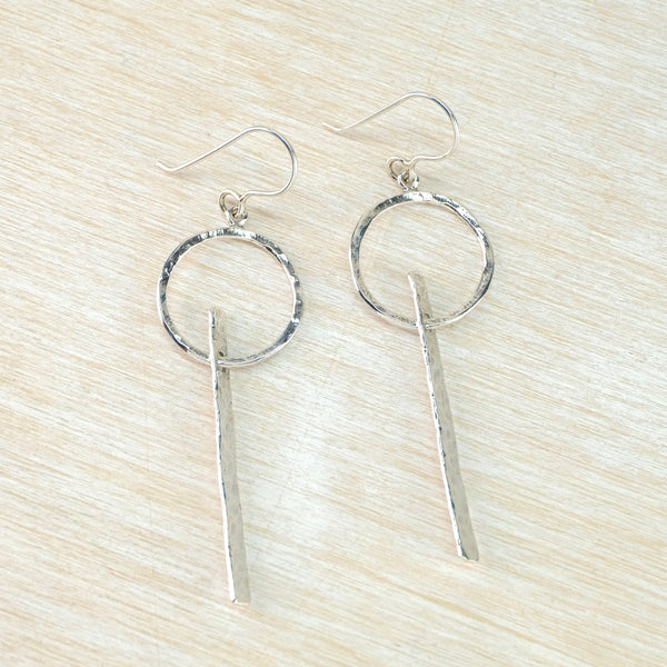 Hammered Sterling Silver Earrings with Geometric Design.