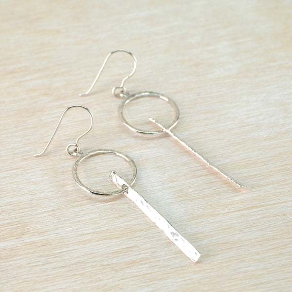 Hammered Sterling Silver Earrings with Geometric Design.