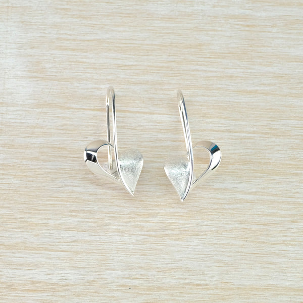 Textured Silver Heart Drop Earrings by 'Unique'