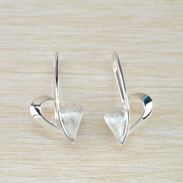 Textured Silver Heart Drop Earrings by 'Unique'