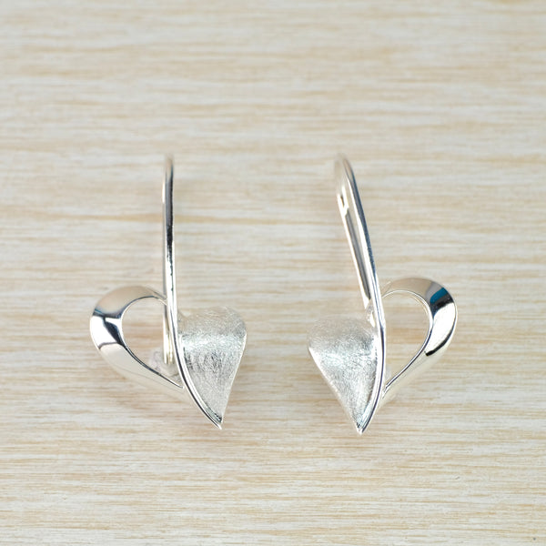 Textured Silver Heart Drop Earrings by 'Unique'